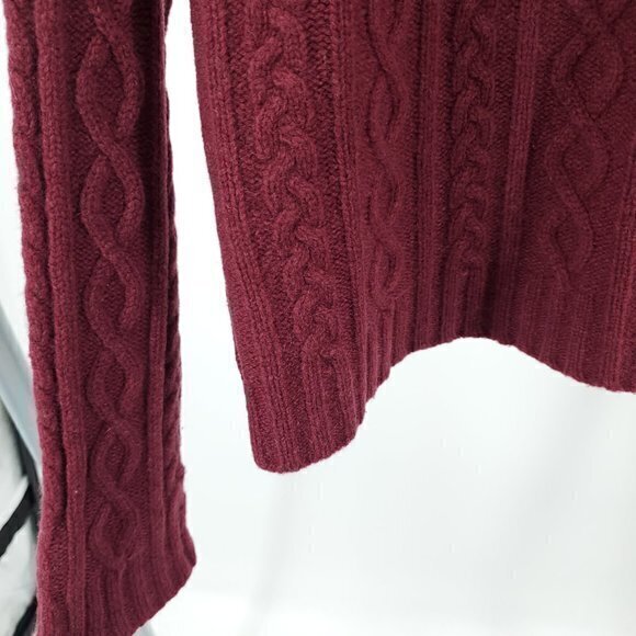 Y2K Eddie Bauer Lambswool-Blend Chunky Hooded Cardigan Sweater L Tall Red - Picture 13 of 16